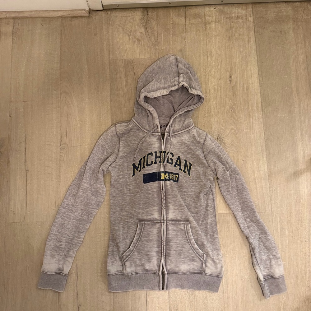 Grey Michigan Zip-Up Hoodie with Hood Size M